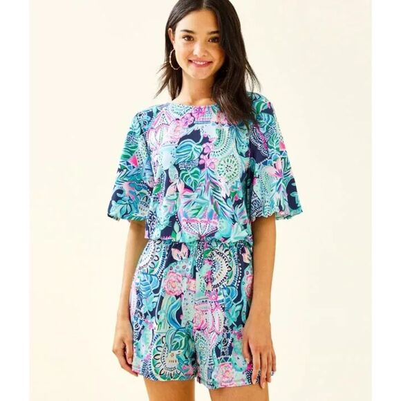 Lilly Pulitzer Britton Style Boat Neck Romper Sz XXS. Beautiful Color mix - Picture 1 of 2